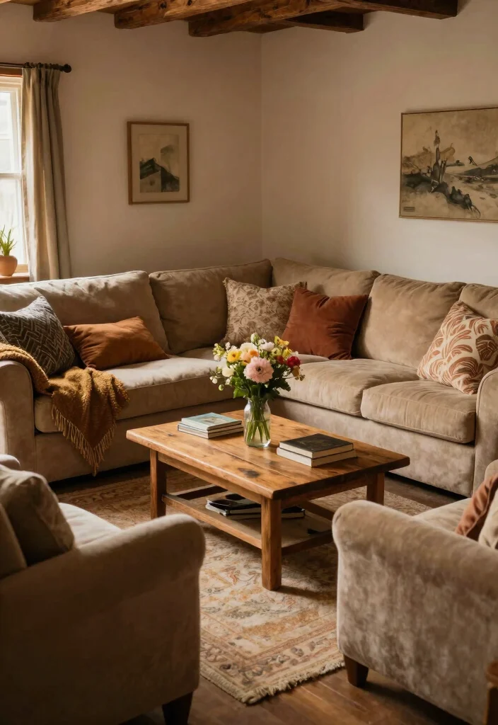 12 Primitive Living Room Ideas with Rustic Charm 5. Cozy Seating Arrangements 0