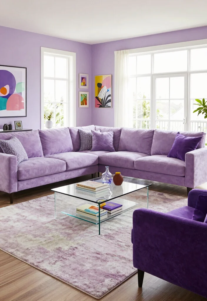 12 Purple Living Room Ideas with Bold Personality 12 12 Purple Living Room Ideas with Bold Personality 2. Vibrant Purple Furniture Choices 0