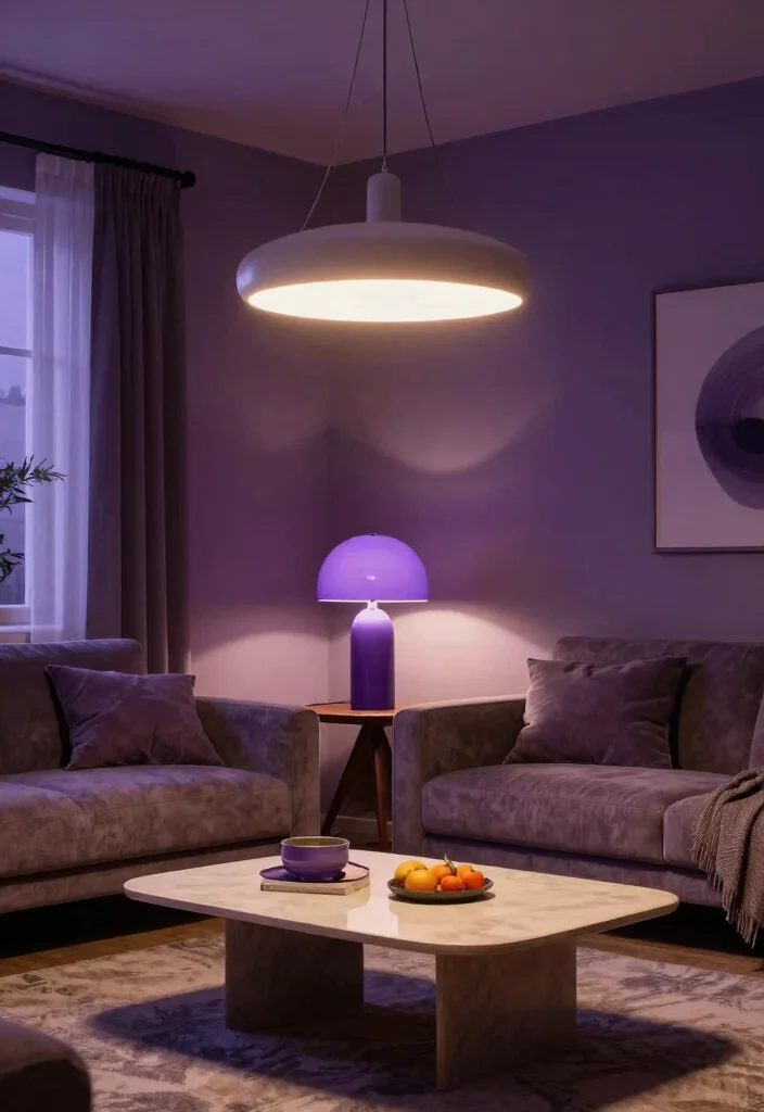 12 Purple Living Room Ideas with Bold Personality 38 12 Purple Living Room Ideas with Bold Personality 8. Innovative Lighting Ideas 0