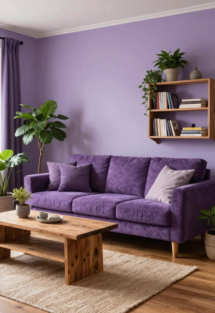 12 Purple Living Room Ideas with Bold Personality 49 12 Purple Living Room Ideas with Bold Personality 9. Mixing Purple with Natural Elements 0