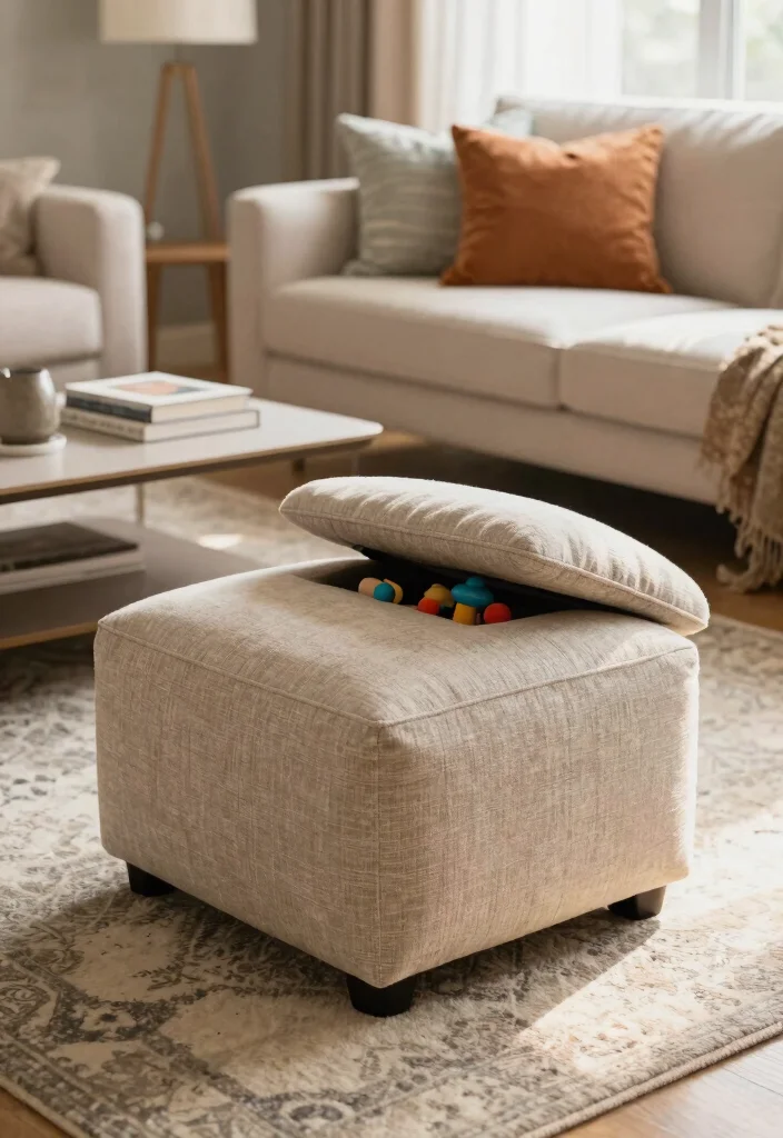 12 Toy Storage Ideas for Living Rooms That Stay Tidy 1. Multi Functional Ottoman 0