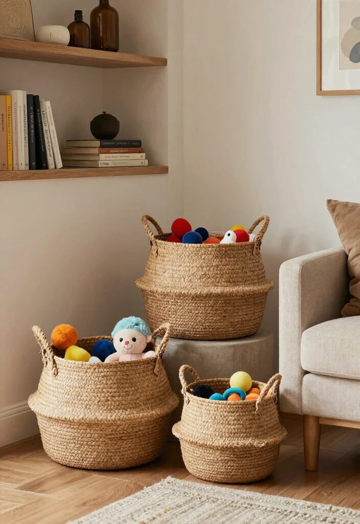 12 Toy Storage Ideas for Living Rooms That Stay Tidy 2. Decorative Baskets 0