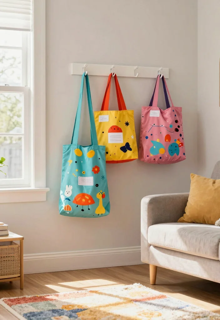 12 Toy Storage Ideas for Living Rooms That Stay Tidy 5. DIY Toy Bag Hooks 0