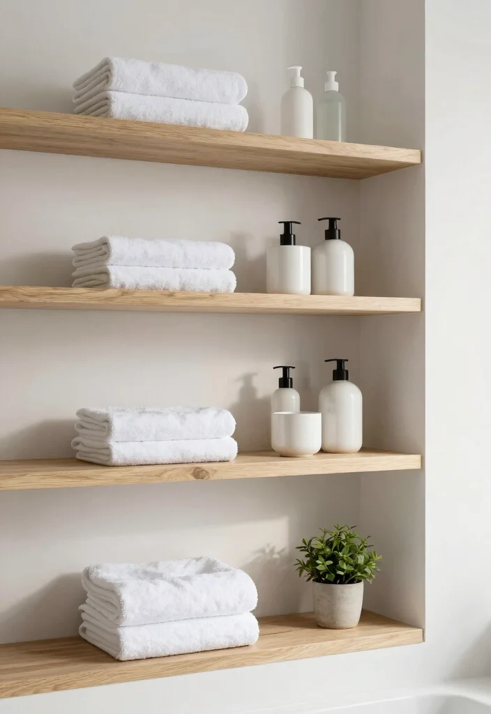 14 Bathroom Interior Ideas for a Polished Modern Look 4. Open Shelving for a Minimalist Touch 0