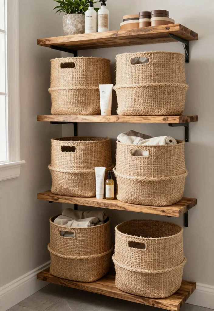 14 Earthy Bathroom Ideas with Natural Textures and Warm Tones 63 14 Earthy Bathroom Ideas with Natural Textures and Warm Tones 13. Sustainable Storage Solutions 0