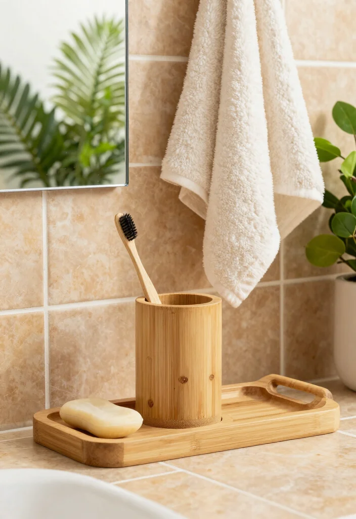 14 Earthy Bathroom Ideas with Natural Textures and Warm Tones 13 14 Earthy Bathroom Ideas with Natural Textures and Warm Tones 3. Bamboo Accessories 0