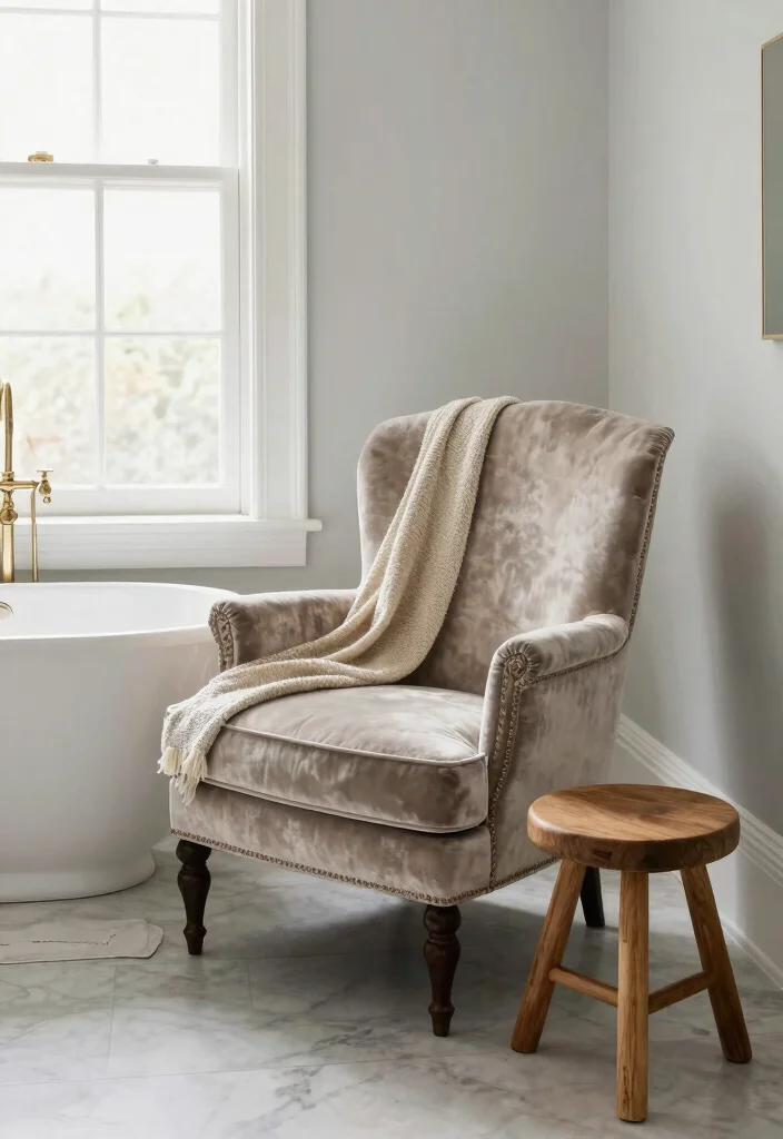 14 Elegant Bathroom Ideas That Feel Timeless and Refined 12. Elegant Accent Furniture 0