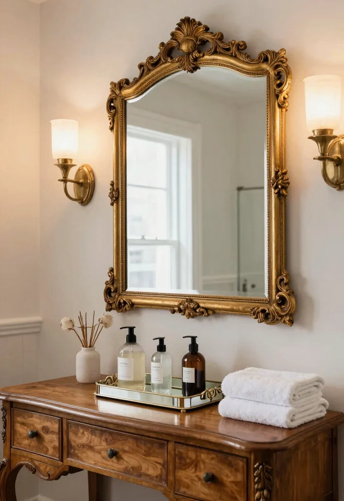 14 Elegant Bathroom Ideas That Feel Timeless and Refined 5. Antique Mirrors 0