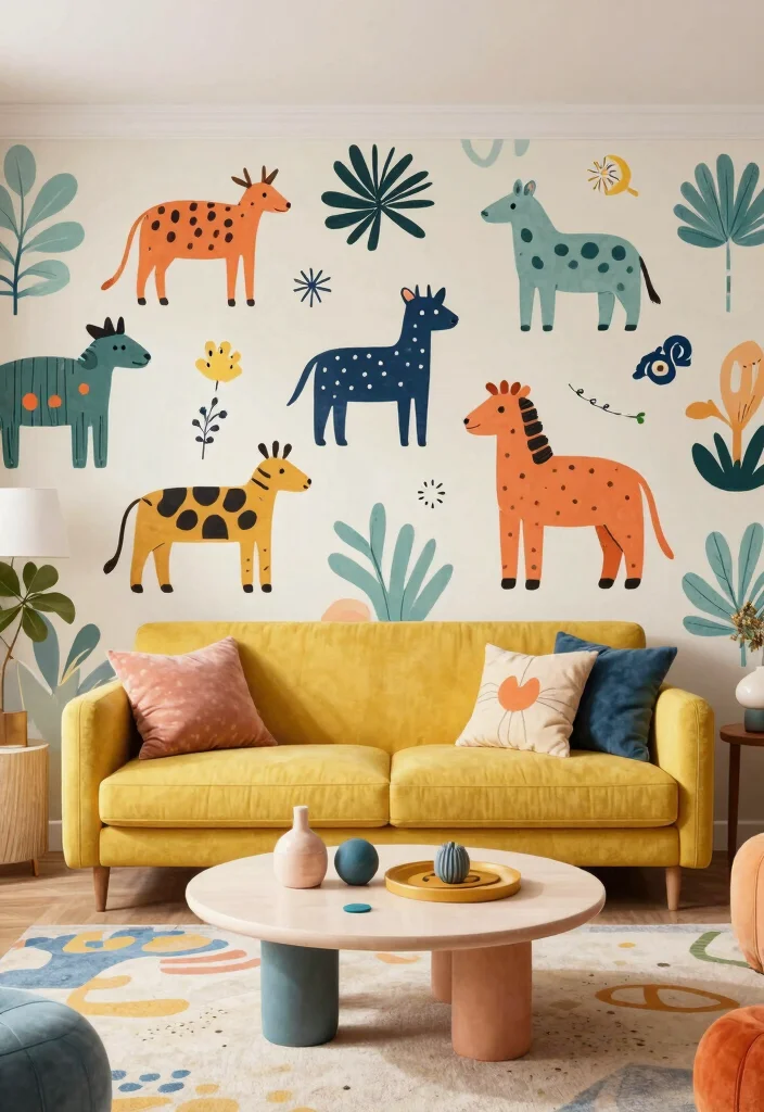 14 Living Room Wallpaper Ideas That Make a Statement 14. Whimsical Patterns 0