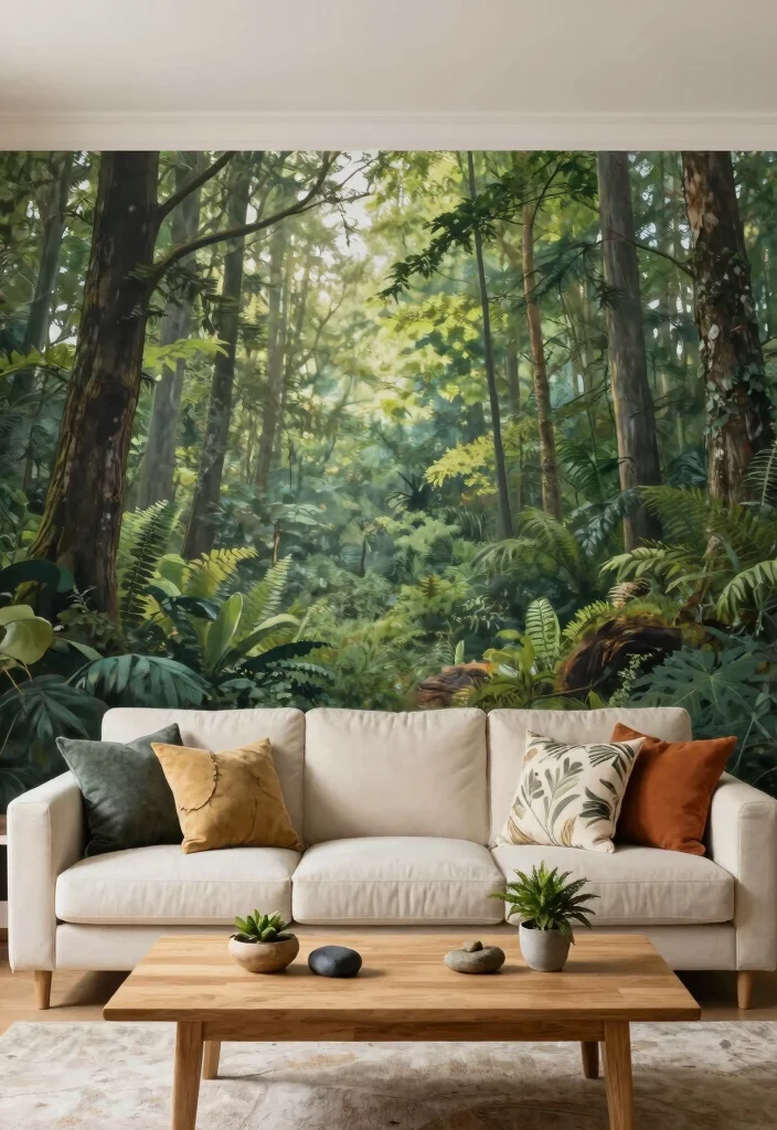 14 Living Room Wallpaper Ideas That Make a Statement 5. Nature inspired Murals 0
