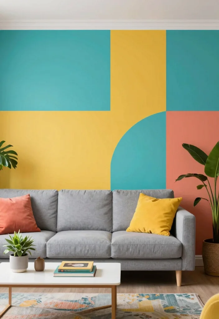 14 Living Room Wallpaper Ideas That Make a Statement 9. Striking Color Blocks 0