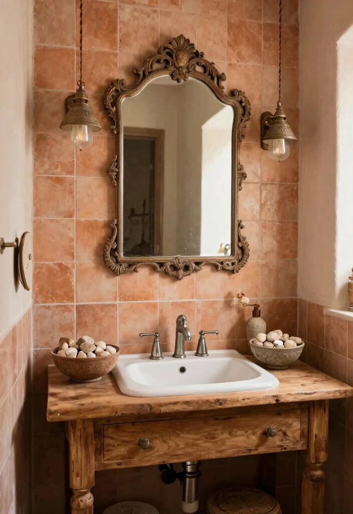 14 Mediterranean Bathroom Design Ideas with Old World Charm 10. Vintage Accessories 0
