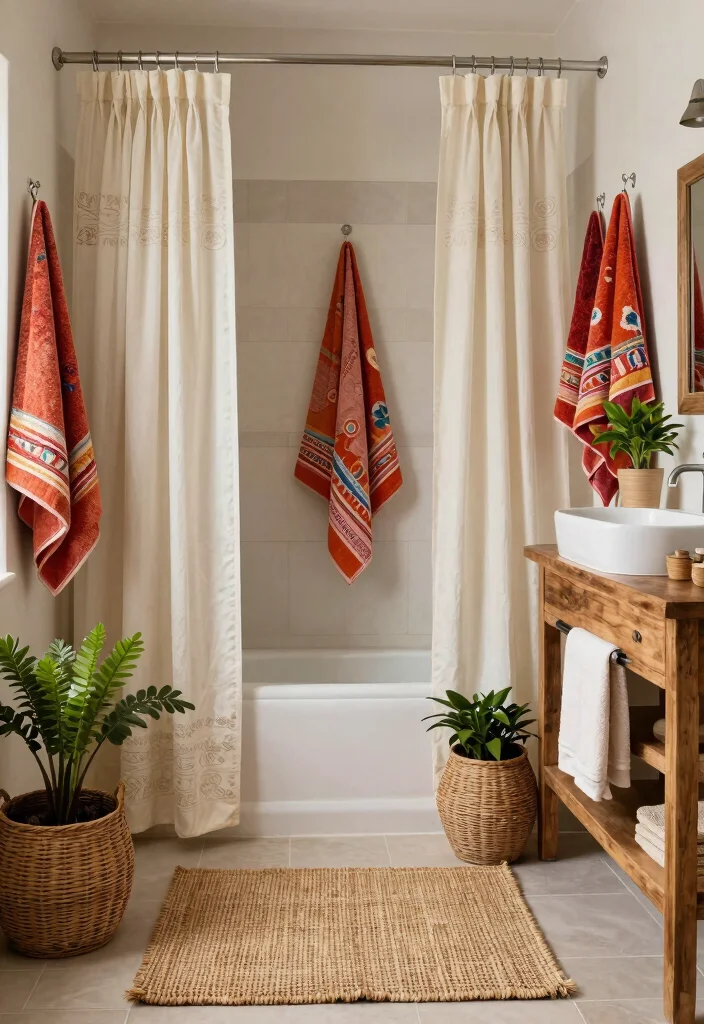14 Mediterranean Bathroom Design Ideas with Old World Charm 12. Luxurious Textiles 0