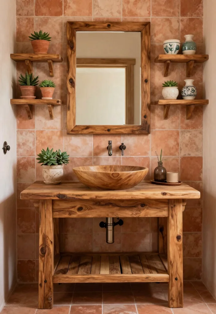 14 Mediterranean Bathroom Design Ideas with Old World Charm 2. Rustic Wooden Accents 0