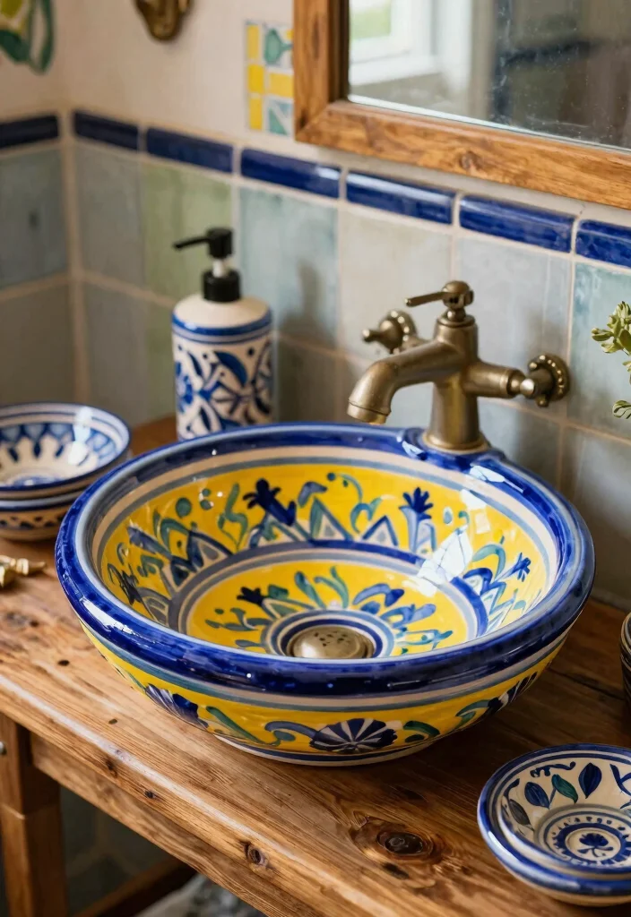 14 Mediterranean Bathroom Design Ideas with Old World Charm 6. Hand Painted Ceramics 0