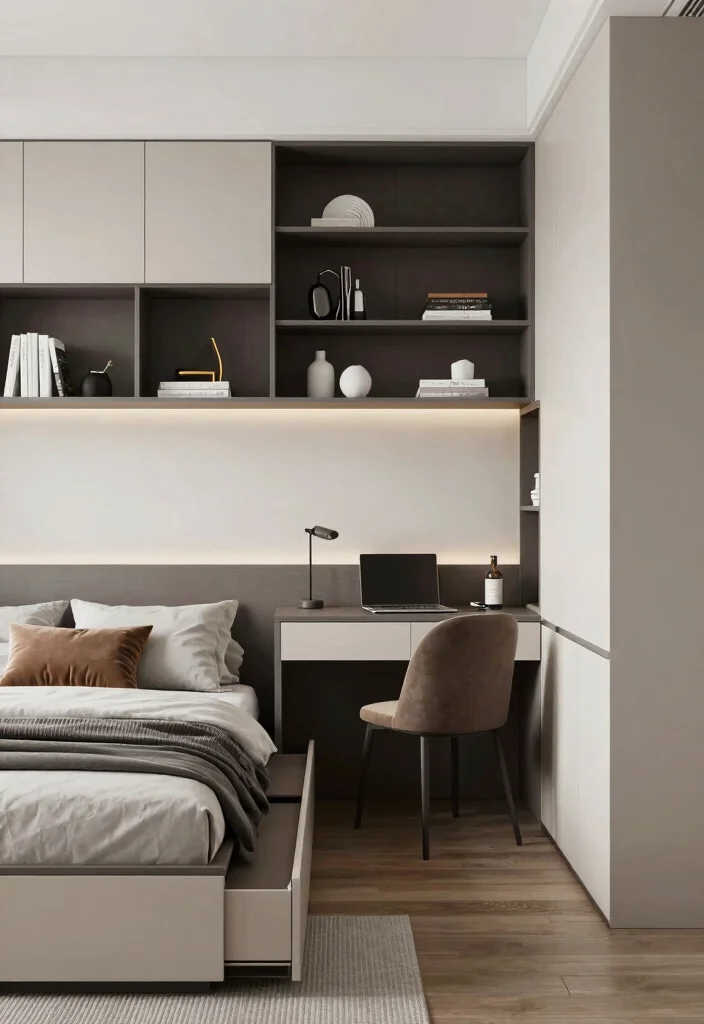 14 Modern Bedroom Ideas with Clean Lines 6. Functionality with Space Saving Solutions 0